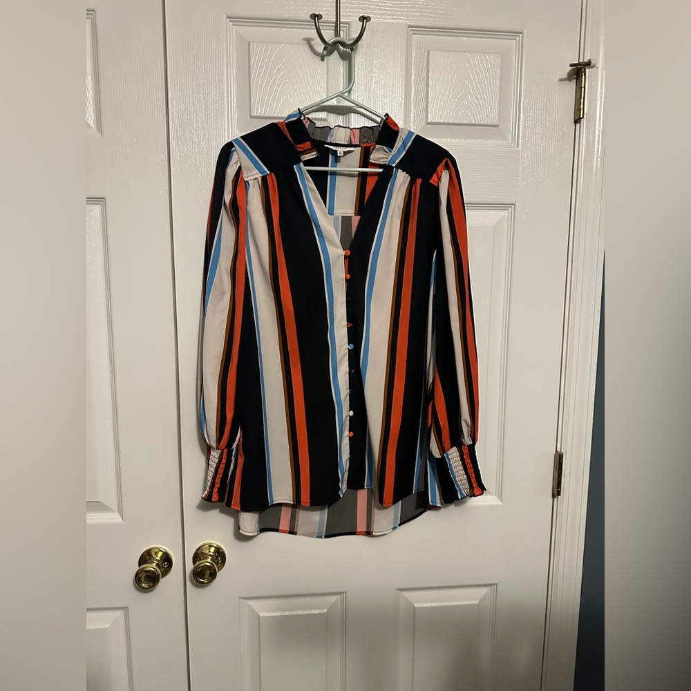 CROSBY by Mollie Birch Striped Multicolor Button-Up Blouse